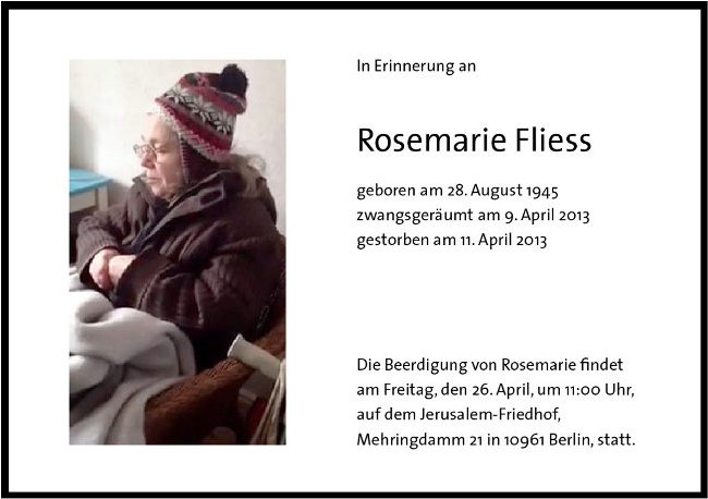 In Erinnerung an Rosemarie Fliess